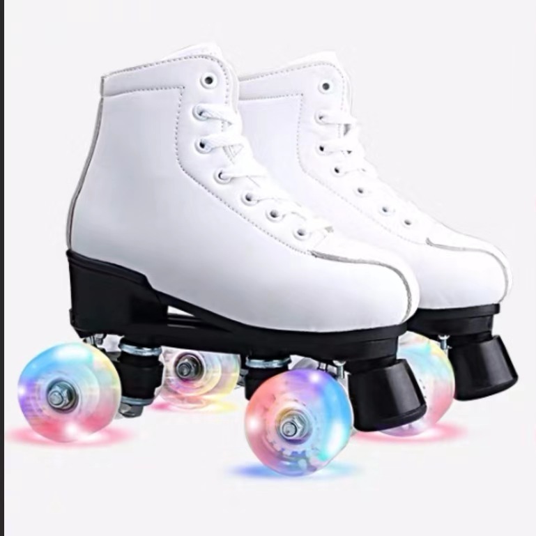 New white leather twinrow skates with flashing wheels Roller skate manufacturers