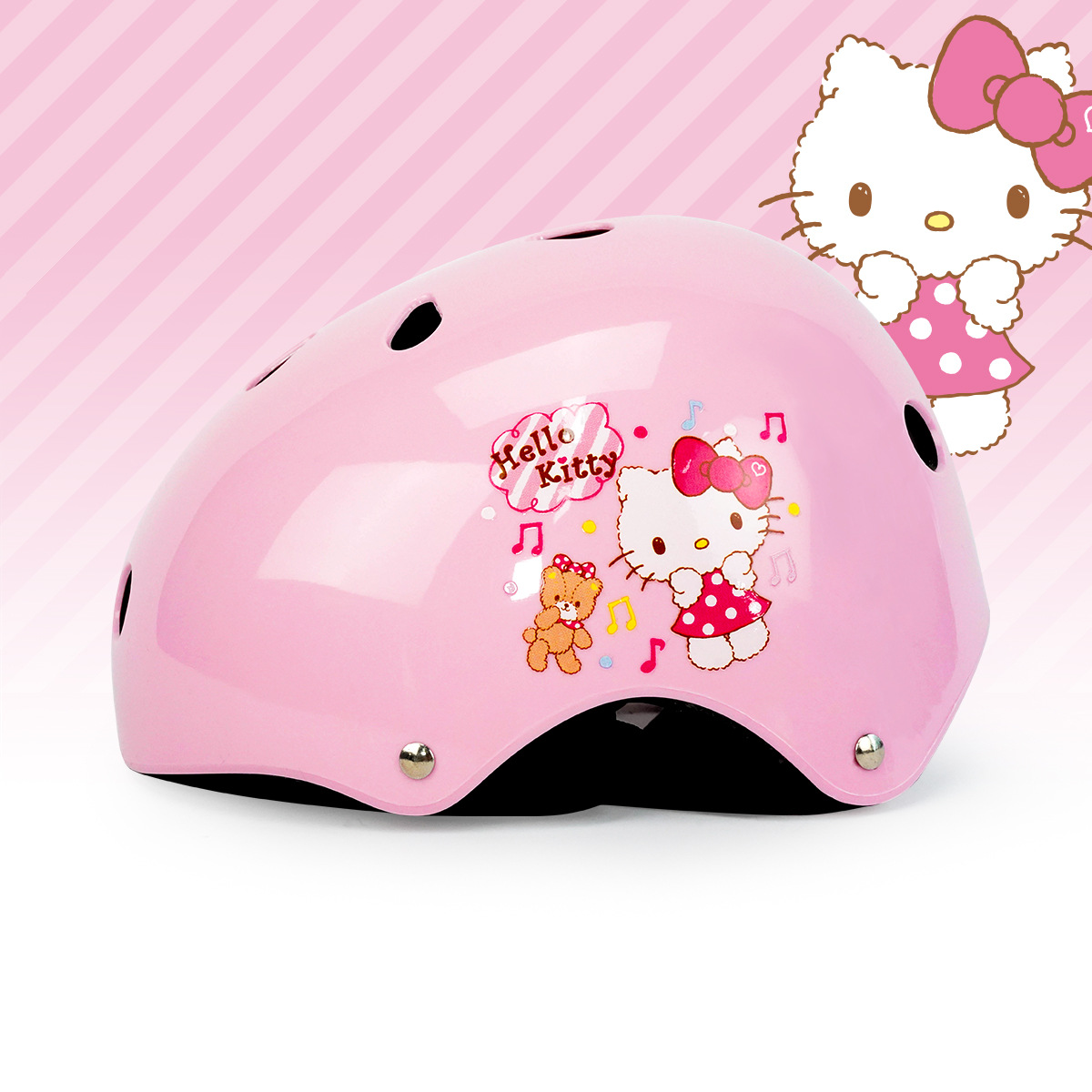Hello Kitty helmet roller skating knee pad set protective gear